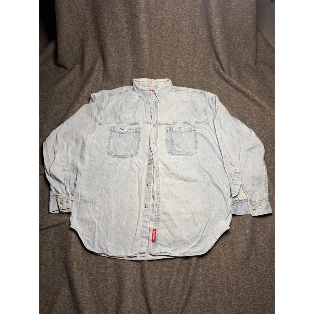 Vintage 90s Marlboro Country Store Mens L Light Wash Denim Western Shirt L L224